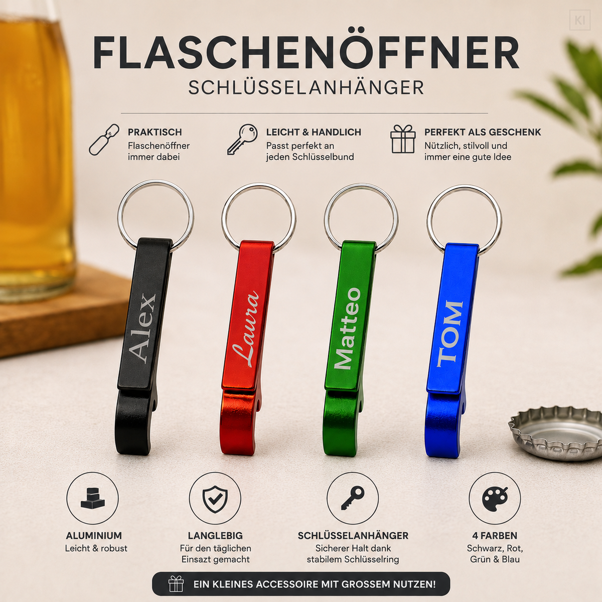 🔑 Personalized aluminum keychain with bottle opener