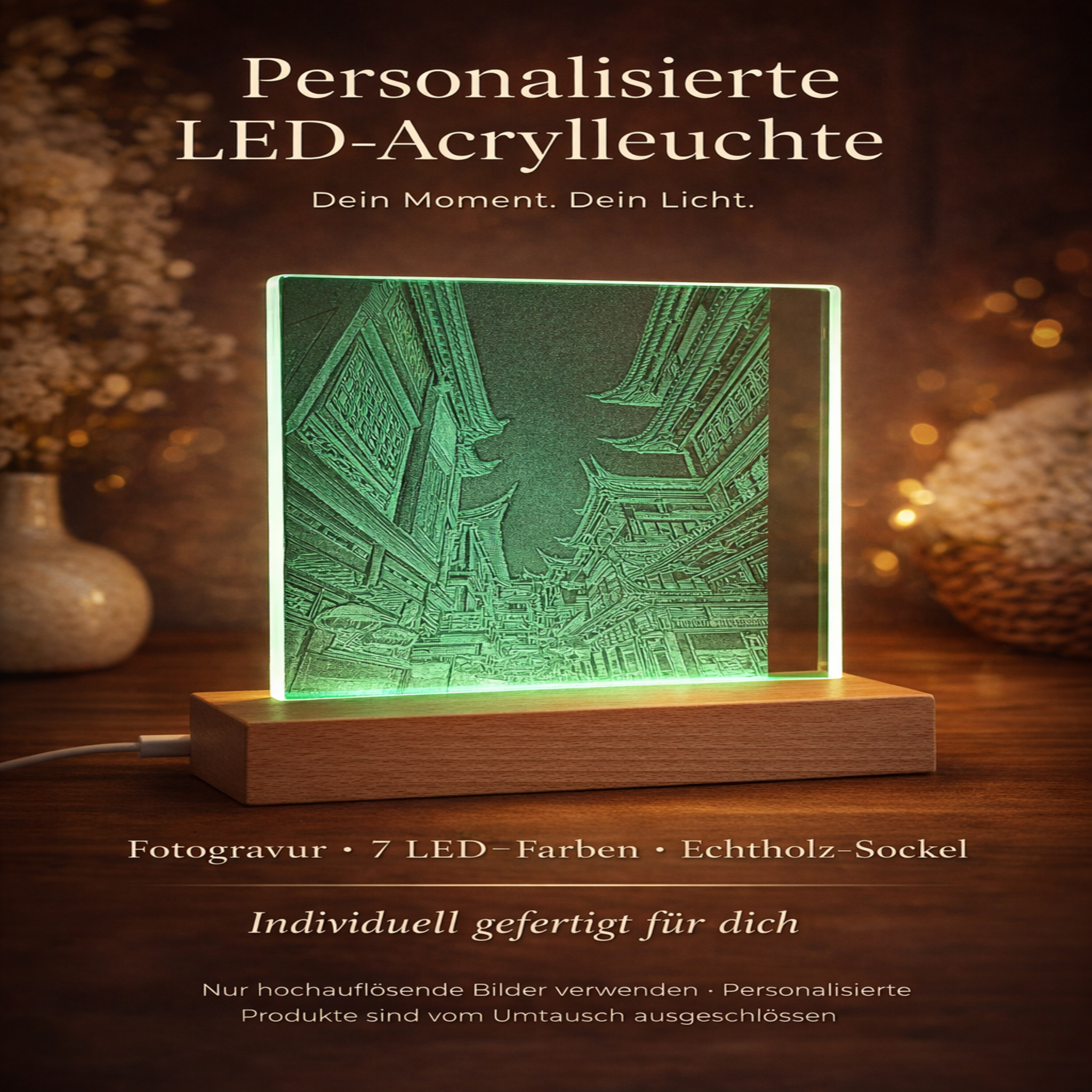Personalisierte LED-Acrylleuchte mit Fotogravur