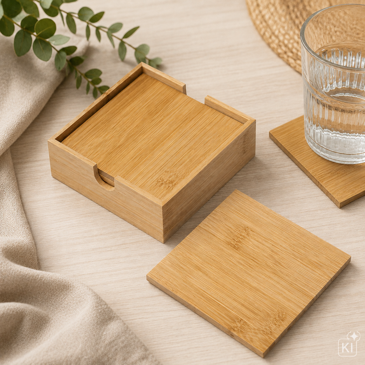 5-Piece Bamboo Coaster Set Customizable