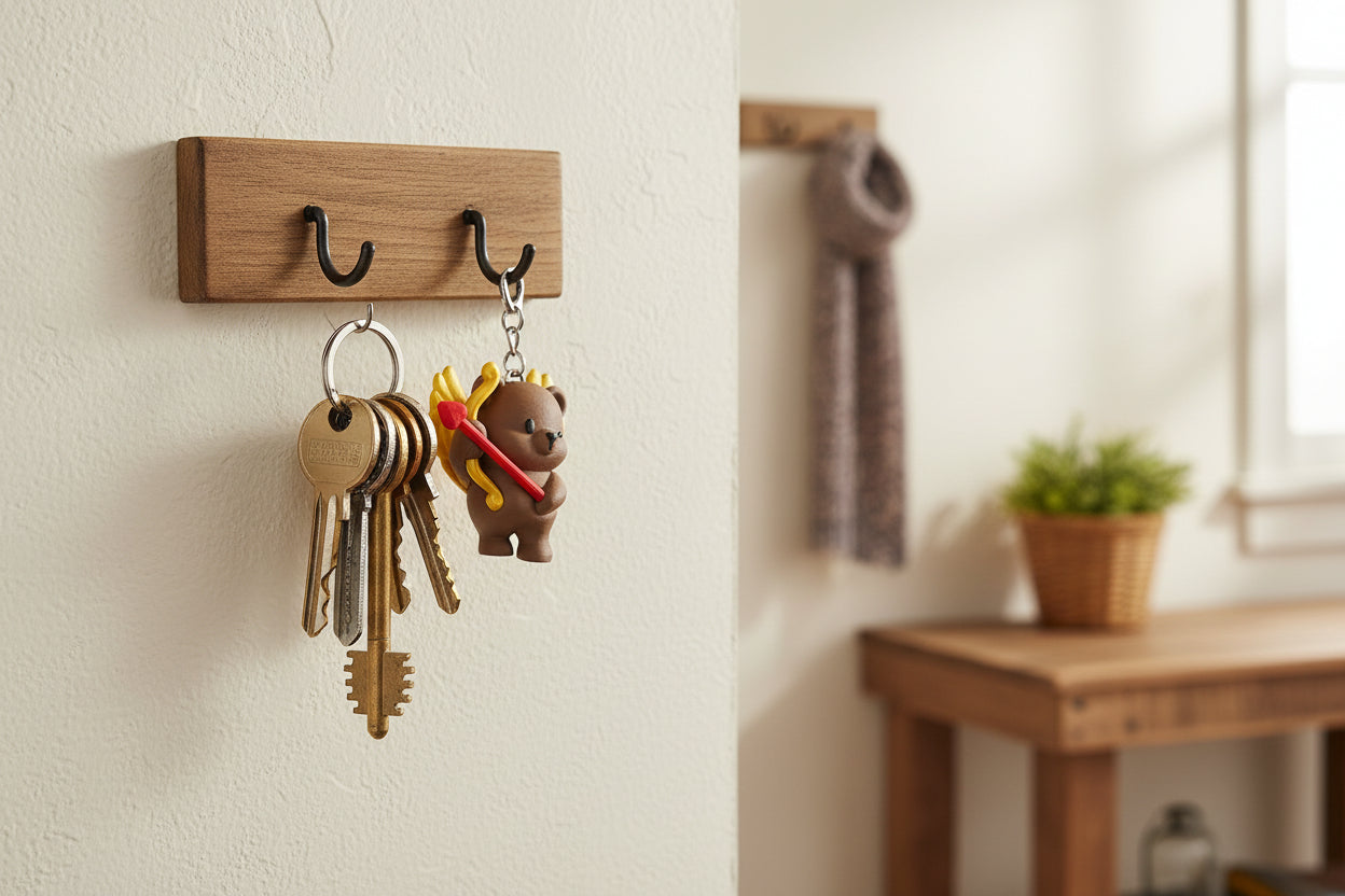 3D-gedruckter Schlüsselanhänger – süßer Bär mit Flügeln &amp; Herzpfeil