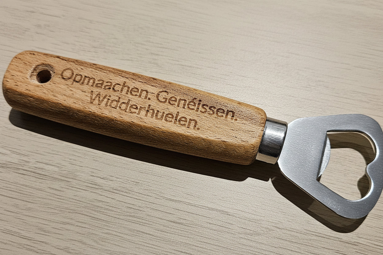 Flaschenöffner aus Holz – personalisiert ; rustikal
