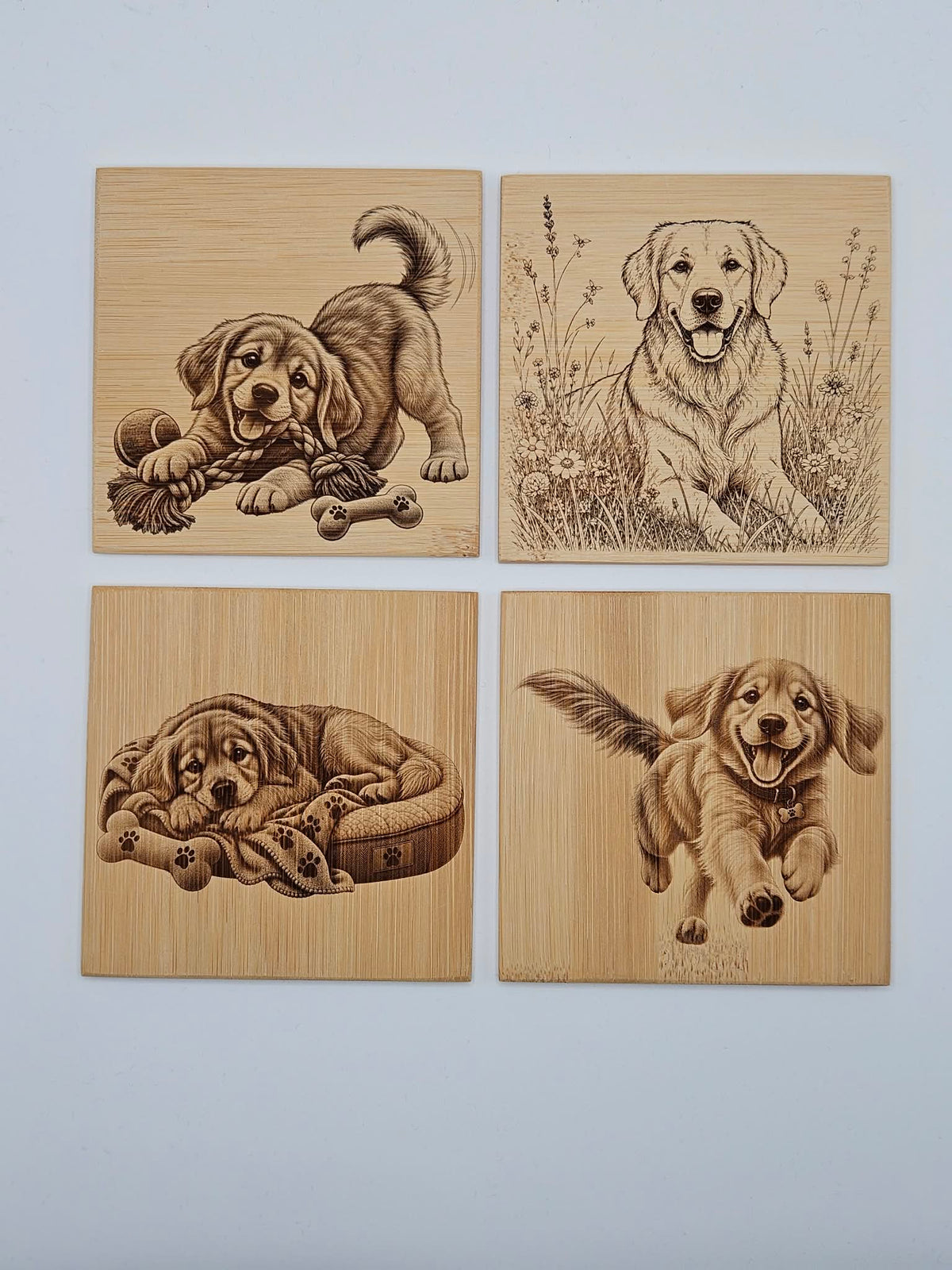 🐶 5-piece bamboo coaster set dogs