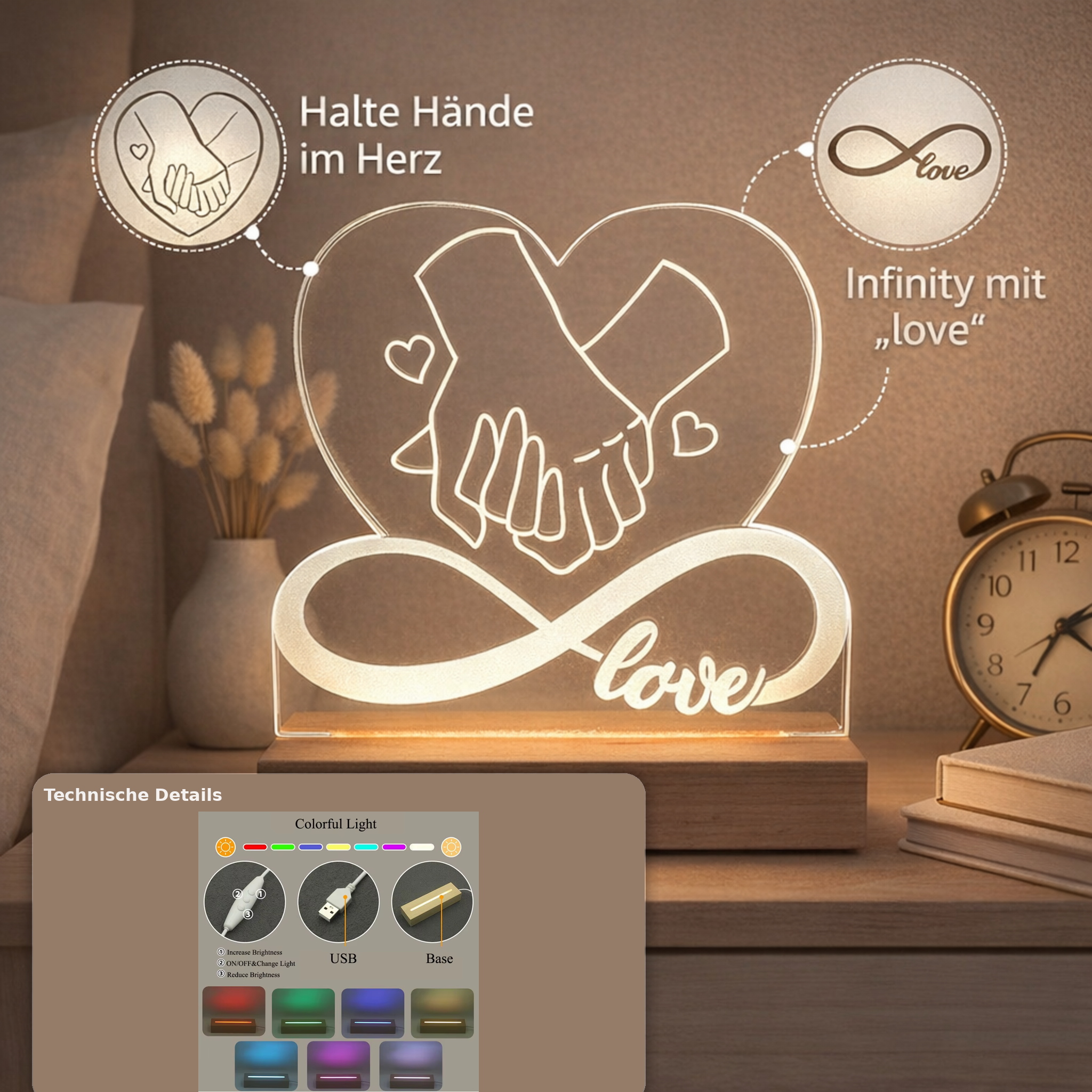 ❤️ Personalisierte LED-Acrylleuchte „Hand in Hand“